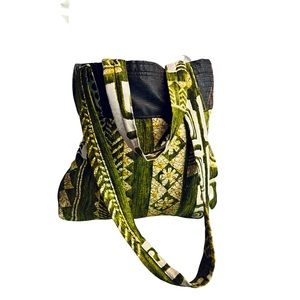 Vintage 90’s Green jewel toned trendy/hippy fabric tote